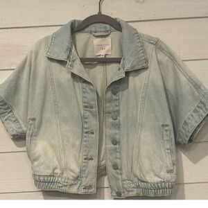 Habitual Oversized Denim Crop Short Sleeve Jacket Mist Bleached Blue - Size S